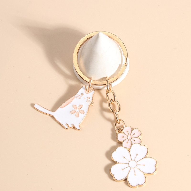 Kūrybinga nauja maža šviežių vyšnių žiedų vazoninė ramunė, miela bitelė katė pakabukas raktų pakabukas