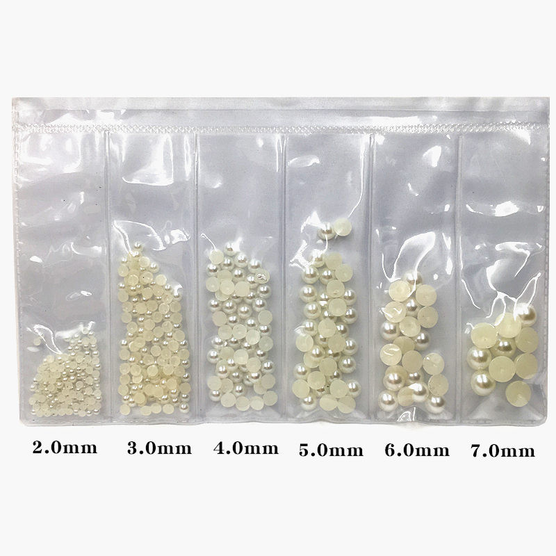 Set complet în cutie, bijuterii pentru unghii cu perle, fund plat AB, jumătate rotund, fără gaură, amestecat, alb pur, bej, diamant pentru unghii