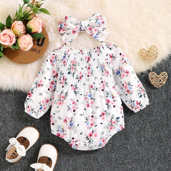 Baoxin Foreign Trade 22 Autumn New Ins Style Baby Girl Printed Harness Bag Fart Clothes Long Sleeve Romper Suit Лента за глава Комплект от две части