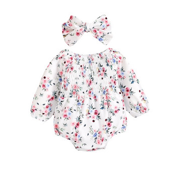 Baoxin Foreign Trade 22 Autumn New Ins Style Baby Girl Printed Harness Bag Fart Clothes Long Sleeve Romper Suit Лента за глава Комплект от две части