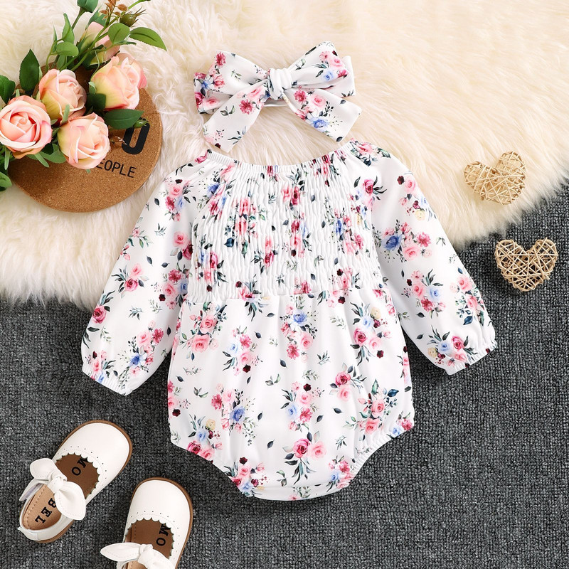 Baoxin Foreign Trade 22 Autumn New Ins Style Baby Girl εμπριμέ τσάντα καλωδίωσης Fart Ρούχα Μακρυμάνικο κοστούμι Romper Headband Σετ δύο τεμαχίων