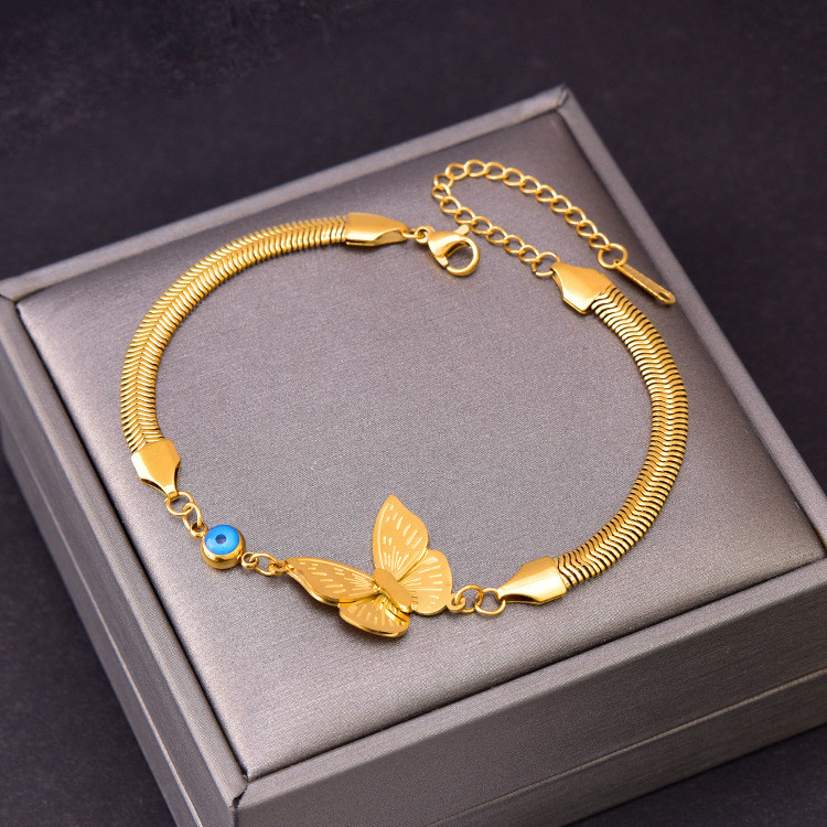 Temperament tüdrukute moeaksessuaarid vahtraleht armastus liblikas lai käevõru kingitus ema titaanist terasest käevõru sinised helmed