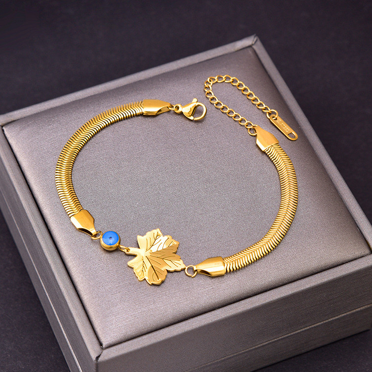 Temperament tüdrukute moeaksessuaarid vahtraleht armastus liblikas lai käevõru kingitus ema titaanist terasest käevõru sinised helmed