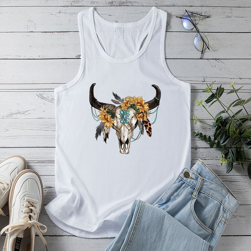 Cămașă transfrontalieră de primăvară 2022, vestă nouă cu imprimeu cu cap de vacă, tricou largi de vară pentru femei cu vestă