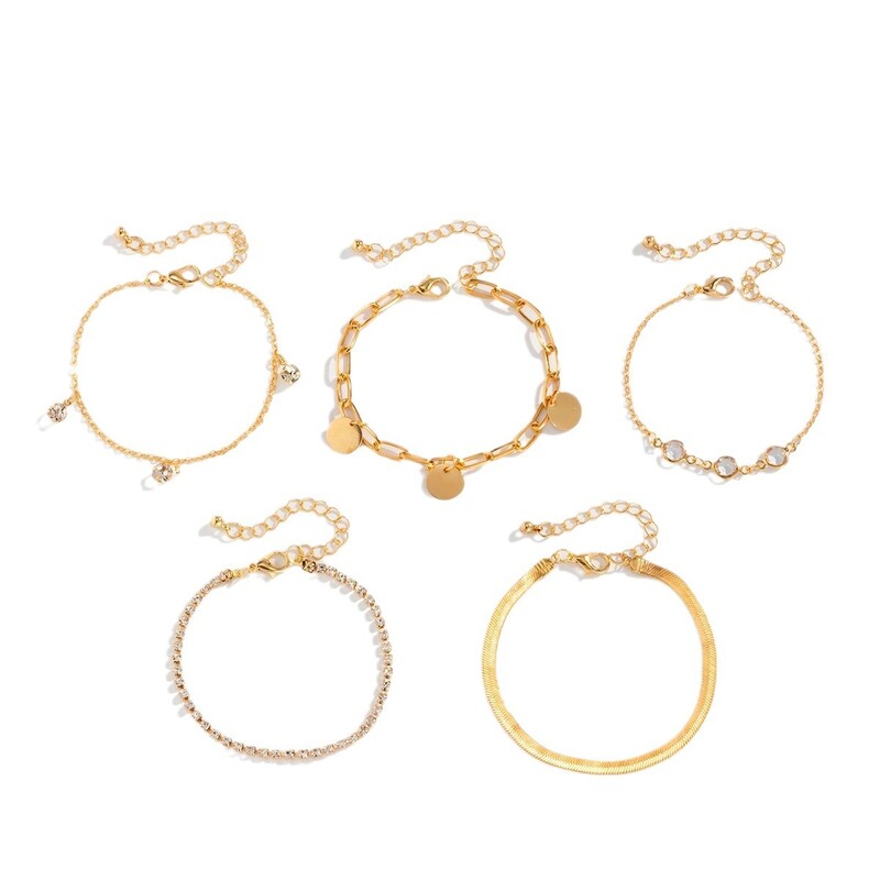 Σετ 4 τεμαχίων Snake Chain Κρυστάλλινα αστραφτερά αξεσουάρ χεριών για γυναίκες Μόδα παγιέτες κρεμαστό κρεμαστό βραχιόλι Ρετρό παιχνιδιάρικο βραχιόλι με στρώσεις