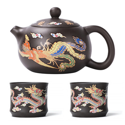 Τσαγιέρα που αλλάζει χρώμα με Dragons Phoenixs Pattern Washable Gongfu Teapots Βραστήρας Δώρο Τσαγιέρα Σετ τσαγιού Κεραμικά και αγγεία