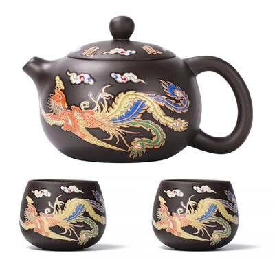 Τσαγιέρα που αλλάζει χρώμα με Dragons Phoenixs Pattern Washable Gongfu Teapots Βραστήρας Δώρο Τσαγιέρα Σετ τσαγιού Κεραμικά και αγγεία