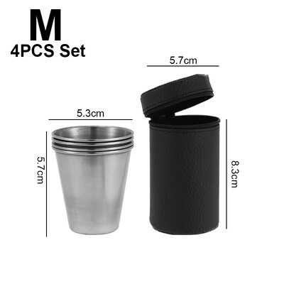 Σετ 4 τμχ Επιτραπέζια σκεύη για κάμπινγκ εξωτερικού χώρου Σετ φλιτζάνια ταξιδιού από ανοξείδωτο ατσάλι με θήκη για μπάρμπεκιου για μπάρμπεκιου Φλιτζάνια μπύρας Φορητά σκεύη για καφέ