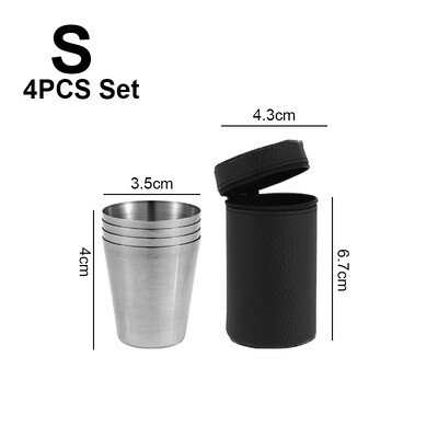 Σετ 4 τμχ Επιτραπέζια σκεύη για κάμπινγκ εξωτερικού χώρου Σετ φλιτζάνια ταξιδιού από ανοξείδωτο ατσάλι με θήκη για μπάρμπεκιου για μπάρμπεκιου Φλιτζάνια μπύρας Φορητά σκεύη για καφέ