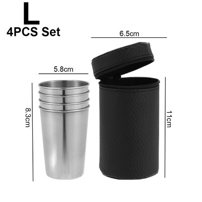 Σετ 4 τμχ Επιτραπέζια σκεύη για κάμπινγκ εξωτερικού χώρου Σετ φλιτζάνια ταξιδιού από ανοξείδωτο ατσάλι με θήκη για μπάρμπεκιου για μπάρμπεκιου Φλιτζάνια μπύρας Φορητά σκεύη για καφέ
