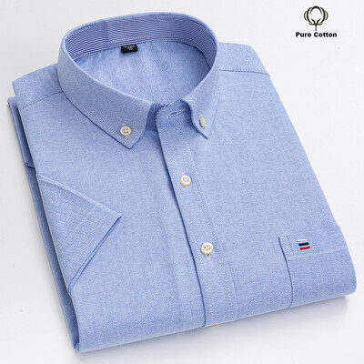 Cămașă socială pentru bărbați de calitate nouă, cu mânecă scurtă, 100% bumbac pur Oxford, cu nasturi moi, în carouri, haine formale pentru bărbați Cămașă supradimensionată S-7XL