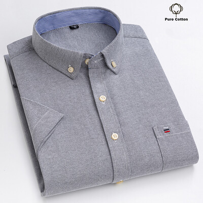 Cămașă socială pentru bărbați de calitate nouă, cu mânecă scurtă, 100% bumbac pur Oxford, cu nasturi moi, în carouri, haine formale pentru bărbați Cămașă supradimensionată S-7XL