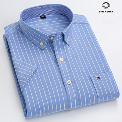 Cămașă socială pentru bărbați de calitate nouă, cu mânecă scurtă, 100% bumbac pur Oxford, cu nasturi moi, în carouri, haine formale pentru bărbați Cămașă supradimensionată S-7XL