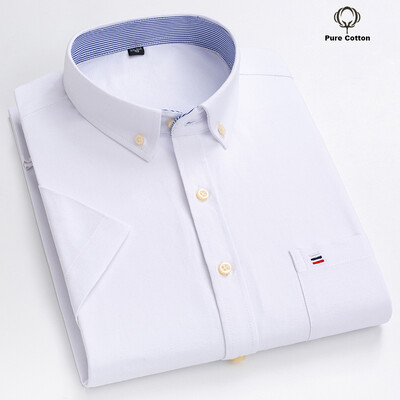 Cămașă socială pentru bărbați de calitate nouă, cu mânecă scurtă, 100% bumbac pur Oxford, cu nasturi moi, în carouri, haine formale pentru bărbați Cămașă supradimensionată S-7XL