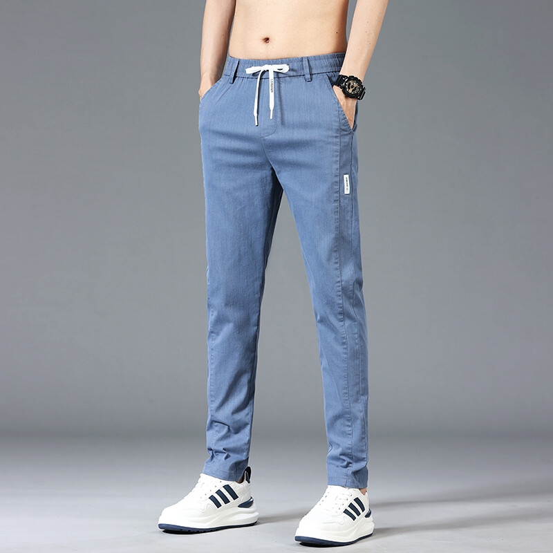 Mood Meeste Patchwork Print vabaaja püksid 6 värvi brändi elastsed õhukesed sirged püksid vöökoha keskosaga mugavad ühevärvilised püksid