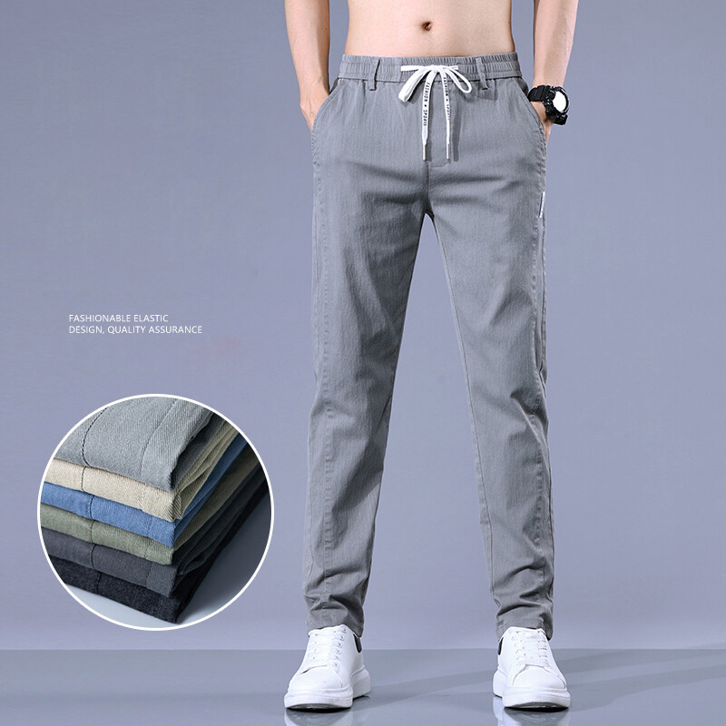 Mood Meeste Patchwork Print vabaaja püksid 6 värvi brändi elastsed õhukesed sirged püksid vöökoha keskosaga mugavad ühevärvilised püksid