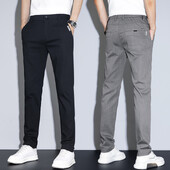 Pantaloni casual pentru bărbați de primăvară, vară, subțiri, slim fit, elastici, cu talie mijlocie, pantaloni de afaceri la modă, de înaltă calitate, de culoare solidă