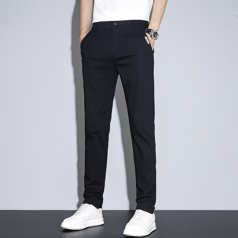 Pantaloni casual pentru bărbați de primăvară, vară, subțiri, slim fit, elastici, cu talie mijlocie, pantaloni de afaceri la modă, de înaltă calitate, de culoare solidă