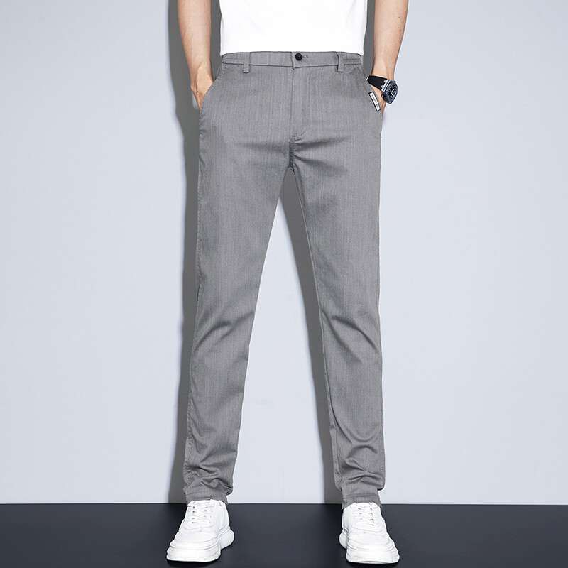 Pantaloni casual pentru bărbați de primăvară, vară, subțiri, slim fit, elastici, cu talie mijlocie, pantaloni de afaceri la modă, de înaltă calitate, de culoare solidă