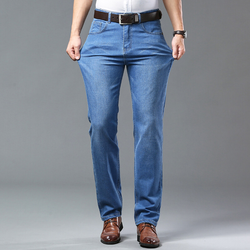 Blugi din denim drepte pentru bărbați, subțiri, vară, toamnă, largi, clasici, la modă, modă de afaceri, ocazional, denim, clasici, pantaloni noi sosiri