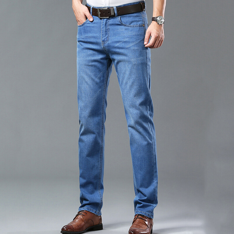 Blugi din denim drepte pentru bărbați, subțiri, vară, toamnă, largi, clasici, la modă, modă de afaceri, ocazional, denim, clasici, pantaloni noi sosiri