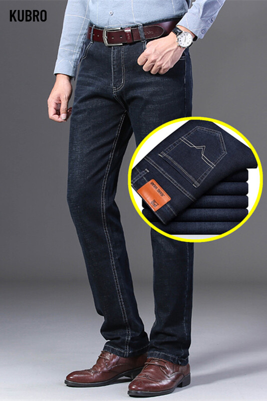 KUBRO meeste teksad suvised õhukesed püksid sirged sinised teksad kottis vabaaja teksapüksid kõrge elastsusega laia jalaga ärimees