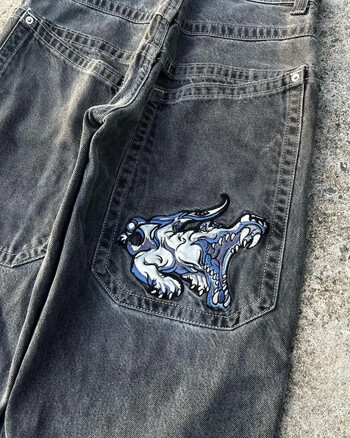 Streetwear JNCO Jeans Y2k Hip Hop Cartoon Graphic Print Vintage Baggy Jeans Черни панталони Мъжки Дамски широки панталони с висока талия