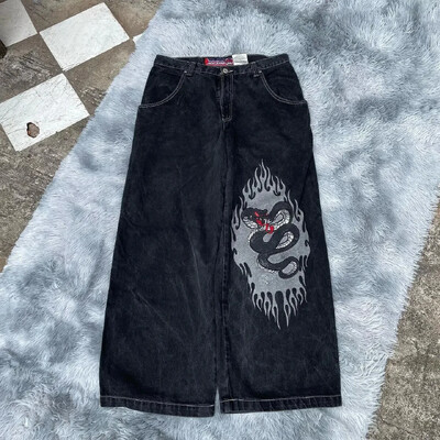 Gatvės apranga JNCO Jeans Y2k hip-hop animacinių filmų grafinis spaudinys Vintage Baggy džinsai juodos kelnės Vyriškos moteriškos kelnės aukštu juosmeniu plačiomis kojomis