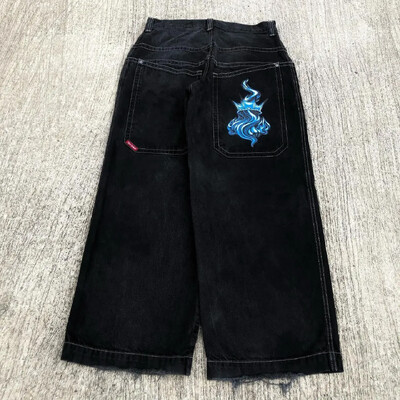 Gatvės apranga JNCO Jeans Y2k hip-hop animacinių filmų grafinis spaudinys Vintage Baggy džinsai juodos kelnės Vyriškos moteriškos kelnės aukštu juosmeniu plačiomis kojomis