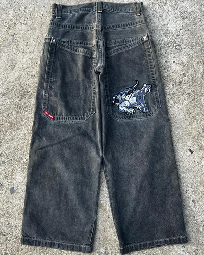 Utcai ruházat JNCO Jeans Y2k Hip Hop Rajzfilm Grafikus Nyomtatás Vintage Baggy Jeans Fekete nadrágok Férfi Női Magas derekú széles szárú nadrágok