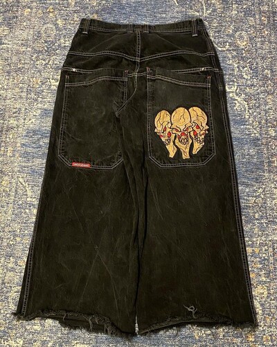 Gatvės apranga JNCO Jeans Y2k hip-hop animacinių filmų grafinis spaudinys Vintage Baggy džinsai juodos kelnės Vyriškos moteriškos kelnės aukštu juosmeniu plačiomis kojomis