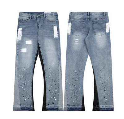 Euroopa / Ameerika retro trendikad teksad tänavastiilis Ameerika bootcut püksid splaissitud tindiga teksad meespaaridele