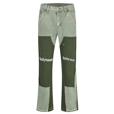 Euroopa / Ameerika retro trendikad teksad tänavastiilis Ameerika bootcut püksid splaissitud tindiga teksad meespaaridele