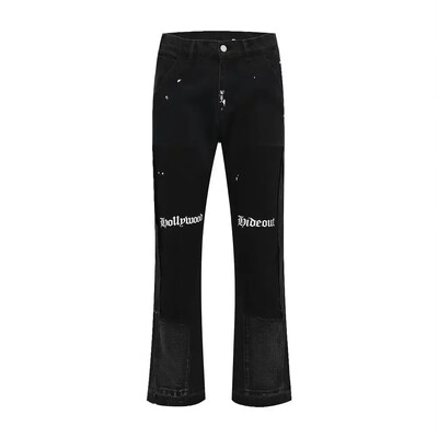 Euroopa / Ameerika retro trendikad teksad tänavastiilis Ameerika bootcut püksid splaissitud tindiga teksad meespaaridele