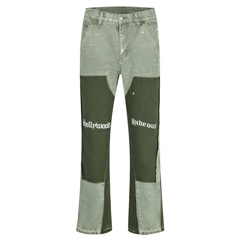 Euroopa / Ameerika retro trendikad teksad tänavastiilis Ameerika bootcut püksid splaissitud tindiga teksad meespaaridele