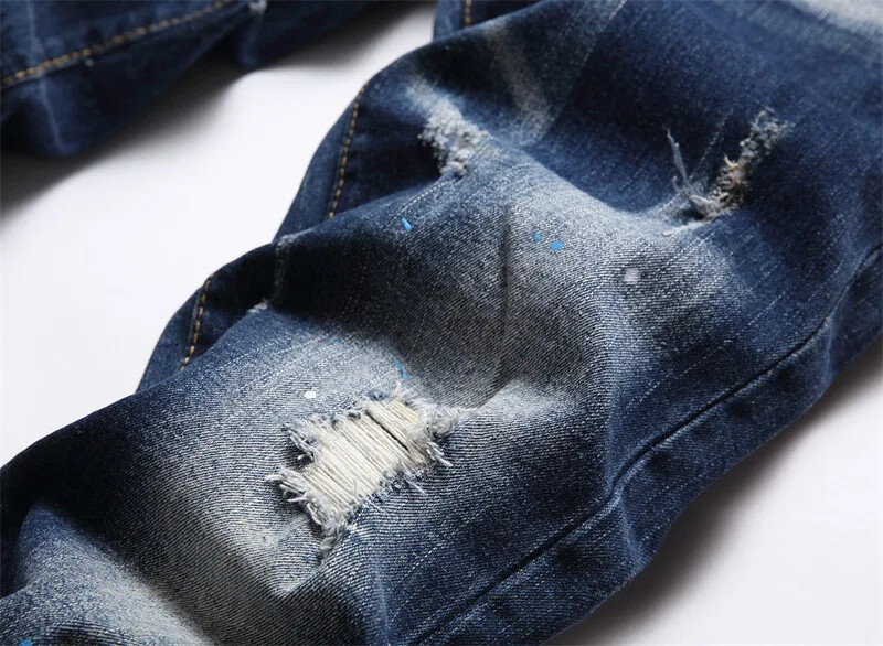 Meeste lõhestatud teksad Kvaliteetsed meeste klassikalised luksuslikud sinised teksapüksid Meeste tänavamood Slim Fit venivad kitsad teksad, suurus 44-54