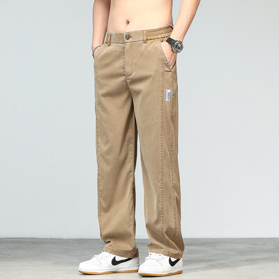 Uus suvine Lyocell Fabric meeste teksapüksid kerged sirged lahtised kvaliteetsed dressipüksid vabaaja pehmed laia säärega pikad püksid