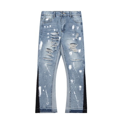 Contra Color Graffiti Painted Pantalones Hombre Baggy Jeans για Άντρες Τρύπα ίσια Y2k ταλαιπωρημένο τζιν παντελόνι μεγάλου μεγέθους