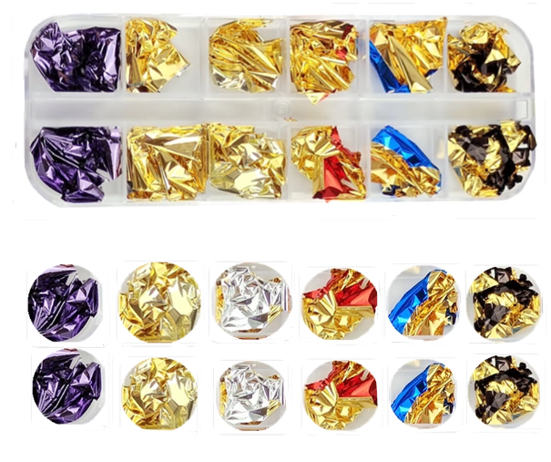 Rožinio aukso aukso sidabro folija nagų dailės sulaužyta folija 12 spalvų 