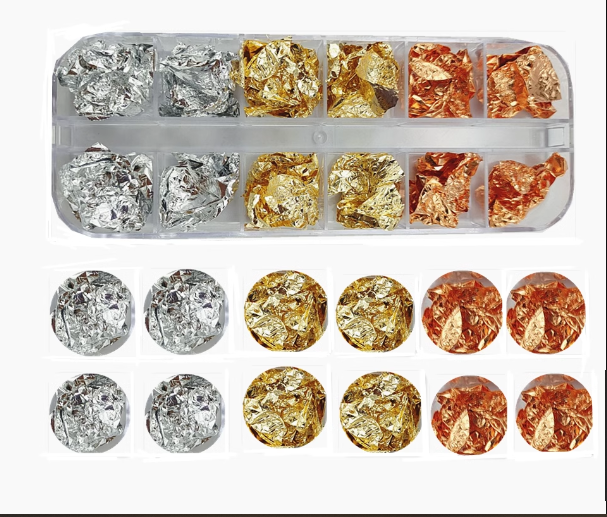 Rožinio aukso aukso sidabro folija nagų dailės sulaužyta folija 12 spalvų 