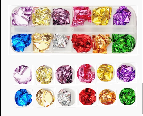 Rožinio aukso aukso sidabro folija nagų dailės sulaužyta folija 12 spalvų 