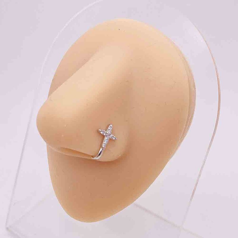 Tarpvalstybinis karštas išpardavimas atviras nosies žiedas netikras nosies nagas meilė kryžius triušis medumi inkrustuotas cirkonio nagas be auskarų