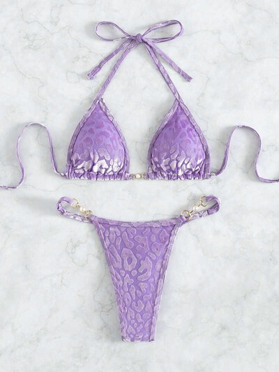 S- XL Leopard Halter Mini Micro Thong Bikini Moteriški maudymosi kostiumėliai Moteriški maudymosi kostiumėliai Dviejų dalių bikinio rinkinys Maudymosi kostiumėlis Swim V5207