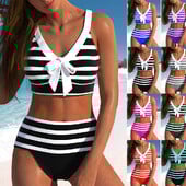 Naiste uus suvine kaheosaline ujumistrikoo musta ja valge trükiga seksikas pitsiline vabaaja rannaujumistrikoo S-6XL