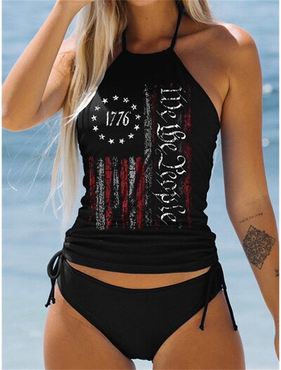 Suvine uus kõrge elastne bikiinikomplekt, 3D kookospähklipuu prindiga kaheosaline pitsiline komplekt, seksikas naiste rannaujumistrikoo S-6XL