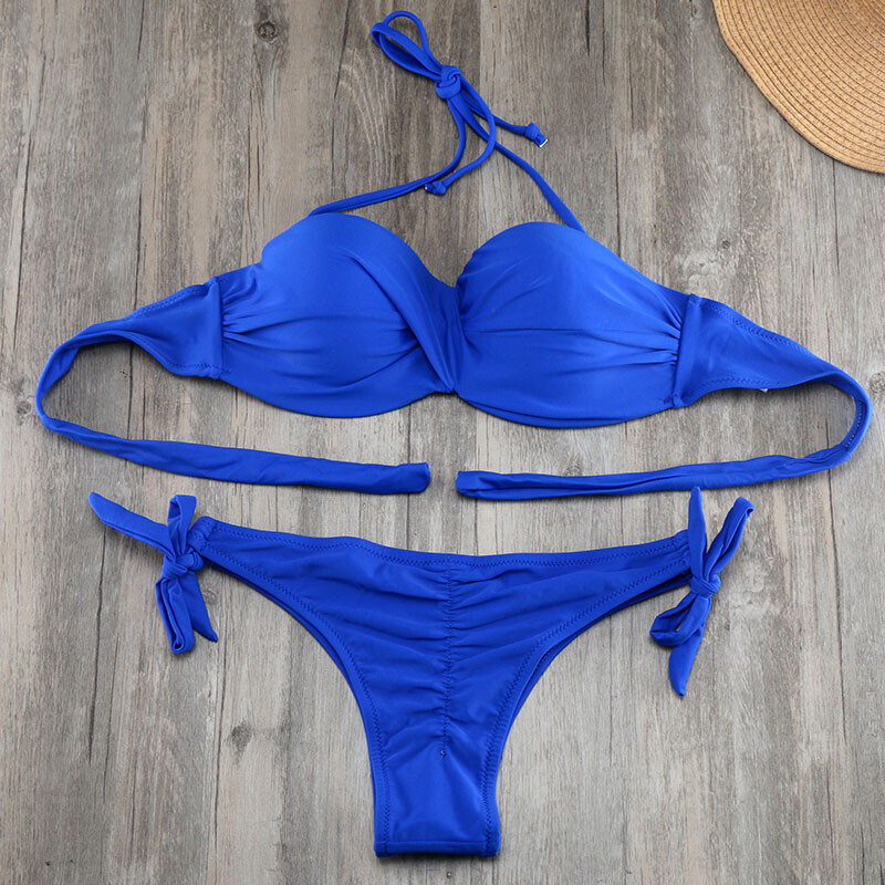 Bikini Ruching Bum Bikiinikomplekt Pad Push Up Bikini S kuni XXL Ujumisriided Naiste Bandage Ujumiskostüüm Ujumiskostüüm Naistele Ujumiskostüüm