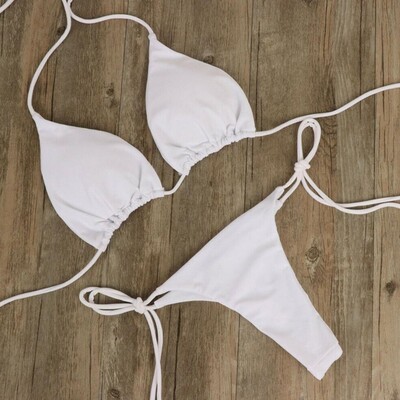 Set de bikini 2 bucăți/set Bikini sexy 2024 Costum de baie Culoare uni Halter Curea de gât Tanga Set de costum de baie pentru femei pentru costume de baie de plajă