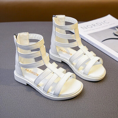 Tüdrukute sandaalid 2022, suvised lapsed Gladiaatori sandaalid saapad Roma kingad Kitsas riba printsessi kingad lapsele, must valge