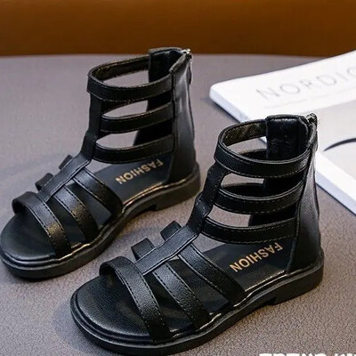 Tüdrukute sandaalid 2022, suvised lapsed Gladiaatori sandaalid saapad Roma kingad Kitsas riba printsessi kingad lapsele, must valge