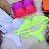 Bandeau Underwire Support Μαγιό Solid Strappy Bandage Bikini 2024 Pads Push Up Μαγιό XL Μαγιό Maillot De Bain Femme